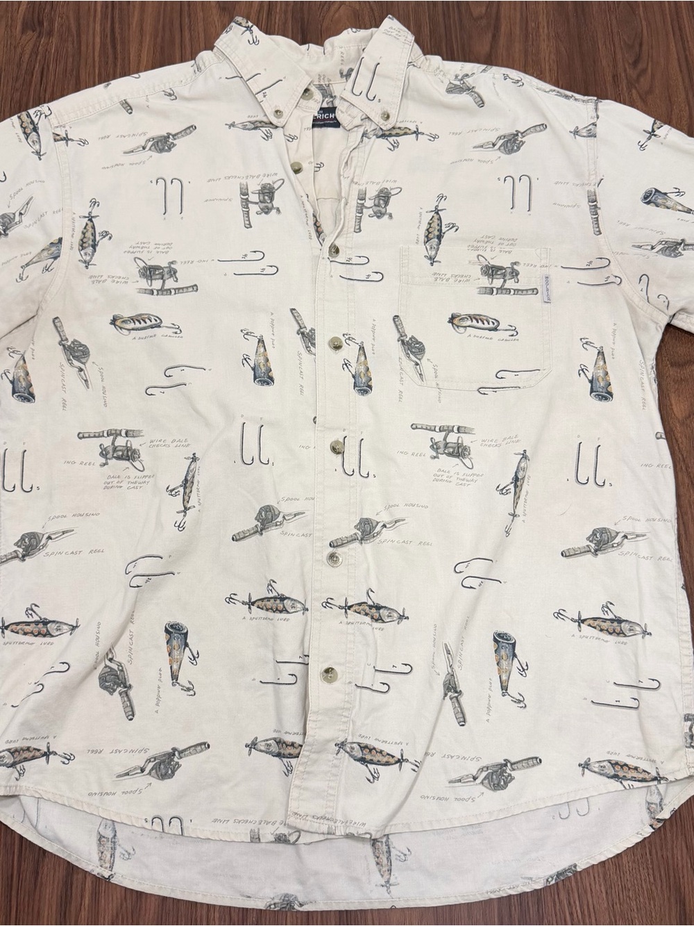 Vintage Woolrich Cream Fishing Lure Print Shirt - Picture 1 of 9